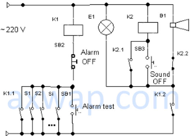 Триггерная схема световой и звуковой сигнализации КИП и А